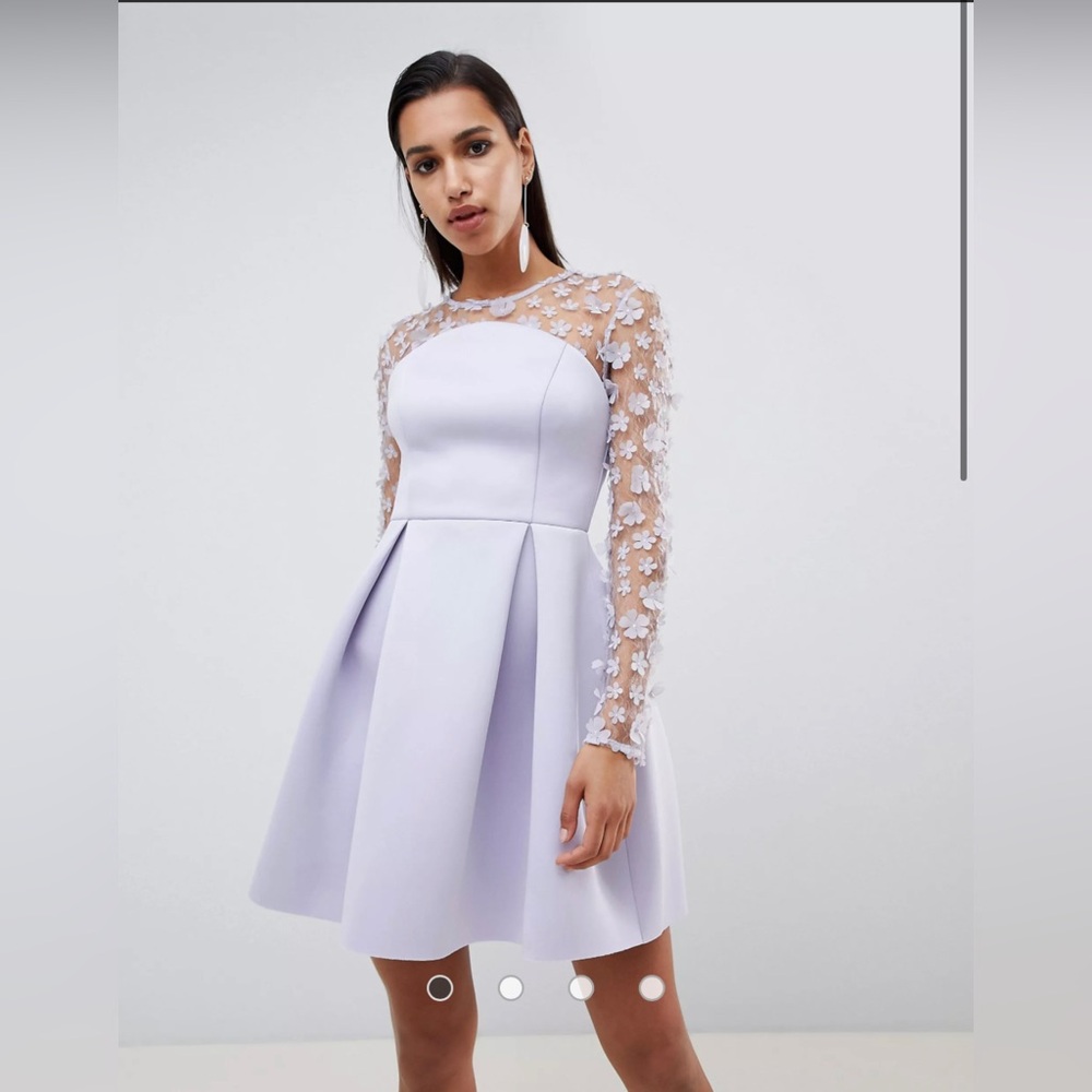 ASOS A-Line long sleeves short dress with 3D flowers